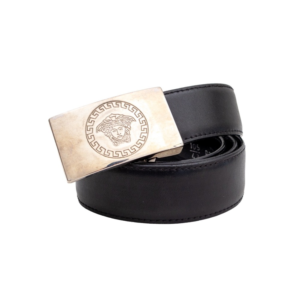 ianni Versace Medusa Leather Belt Black Silver Buckle Size 105‎ 42 Italy Mens